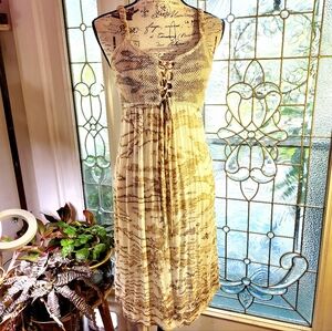 Soft, Comfy Lace-up Bodice Sundress by Sacred Threads, Neutral Colors, S/ M
